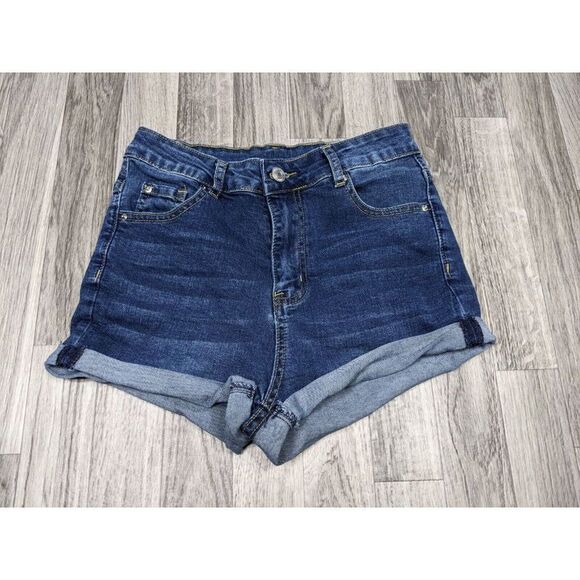 (3/$35) Shein Size Small Cuffed Whiskered High Rise Denim Blue Jean Shorts - Picture 1 of 9